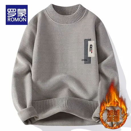 罗蒙一体绒圆领毛衣男士冬季2025新款打底衫加厚保暖针织上衣男装图片