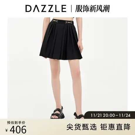 DAZZLE地素奥莱 黑色百搭高腰百褶裙半身裙女2D3S2061A图片