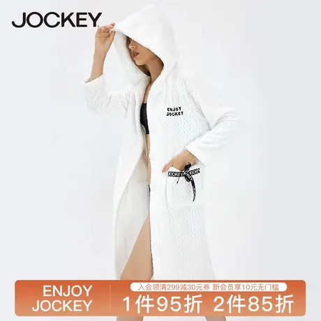 Jockey双面加绒法兰绒睡袍女士舒适保暖休闲家居服长款浴袍女商品大图