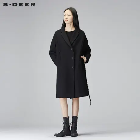 sdeer圣迪奥冬装淑女花边拼接飘带茧型毛呢大衣外套S17481897图片
