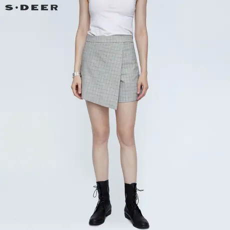 sdeer圣迪奥夏季休闲简约撞色格纹拼接A字短裤S21260910图片