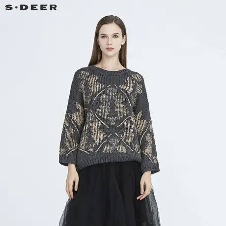 sdeer圣迪奥季新款个性圆领撞色针织罗纹长袖毛衣S20463501图片