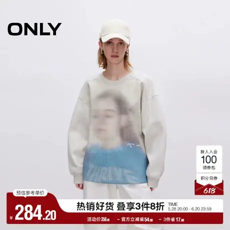 ONLY奥莱2025夏季新款时尚潮流印花宽松圆领落肩卫衣女商品大图