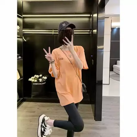 纯棉大版短袖夏季2025小清新t恤女新款时尚欧货中长款宽松上衣潮商品大图