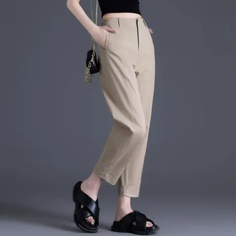 卡其色冰丝裤女夏季薄款萝卜天丝裤子女裤九分西装裤小个子休闲裤商品大图