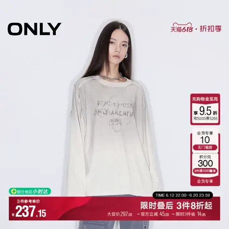 ONLY2025夏季新款休闲百搭宽松圆领字母印花长袖T恤女|125102008商品大图