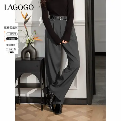 LAGOGO垂感灰色通勤西装裤女拉谷谷2025年春季新款宽松高腰直筒裤商品大图