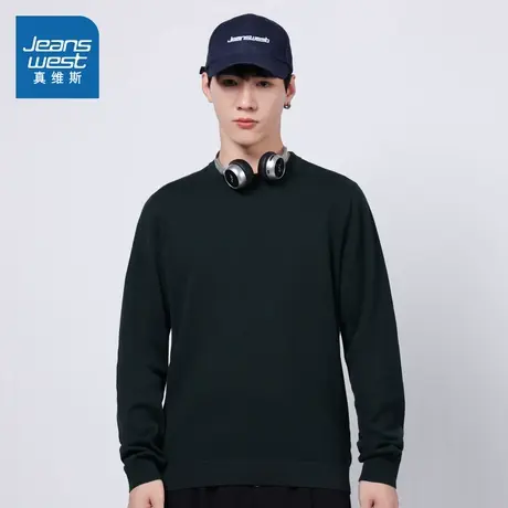 LS真维斯男装长袖上衣2025春季新款圆领打底套头衫男士纯棉针织衫商品大图