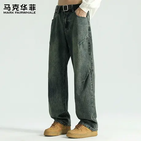 马克华菲美式复古牛仔裤男士2025新款夏季潮牌宽松弹力休闲裤子X图片