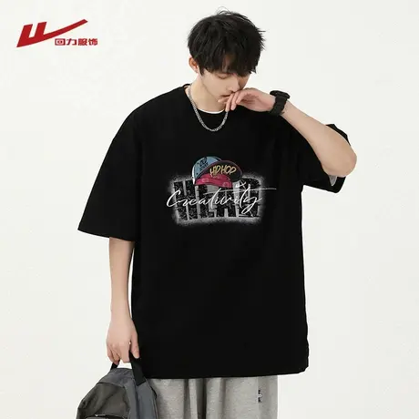 回力美式纯棉印花短袖t恤男士夏季2025新款宽松半袖男生重磅上衣图片