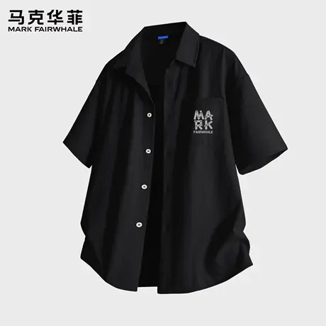 马克华菲短袖衬衫男士港风宽松衬衣潮ins夏季百搭寸衫外套上衣薄X图片