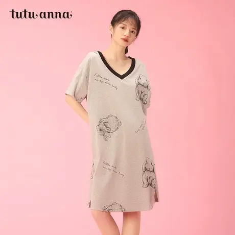 tutuanna家居服睡衣 女 black简笔兔子满印短袖套头睡裙商品大图