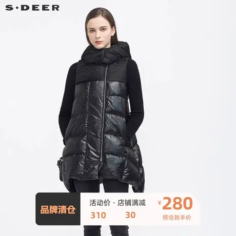 sdeer圣迪奥高领连帽肌理拼接中长款背心羽绒服S20482488🌵商品大图