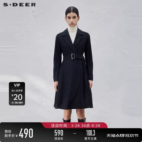 sdeer圣迪奥女装西装领收腰压褶拼接长款风衣S23381801图片