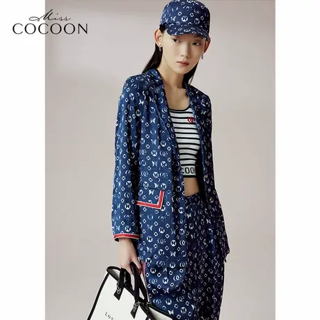 COCOON商场同款时尚西装2024夏新款女V领印花简约有型外套西装商品大图