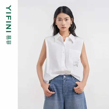 [专柜同款]Yifini/易菲摩登通勤时尚无袖宽松衬衫百搭休闲上衣女商品大图