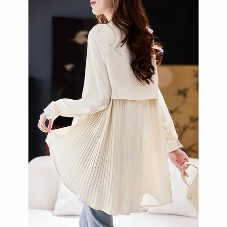 宝诗黎中长款百褶提花衬衫2025春季韩版洋气休闲设计感大码衬衣女商品大图