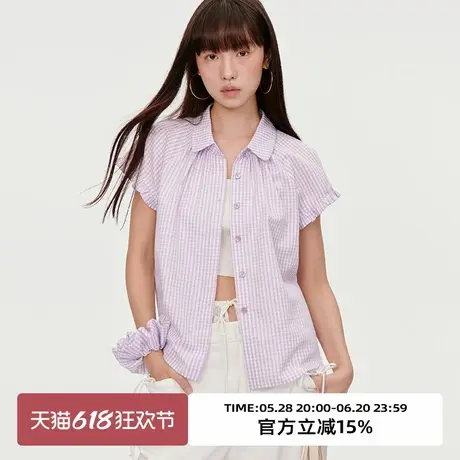 omont蛋挞家 复古小飞袖短袖衬衫2025夏季小众设计感格子小衫上衣图片