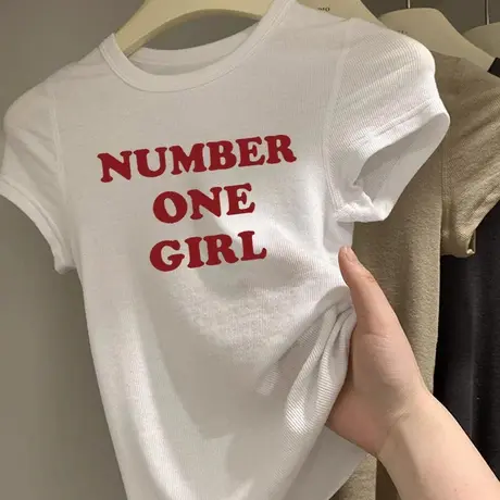 美式白色短袖正肩t恤女夏季2025新款高级感修身显瘦独特别致上衣商品大图