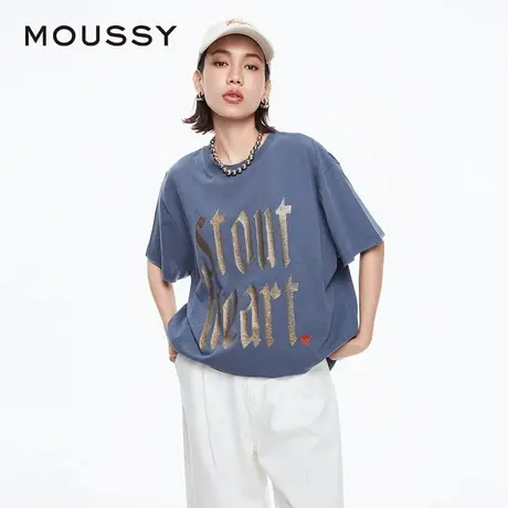 MOUSSY 夏季新品中性休闲短袖做旧字母破损T恤010HSL90-0630图片