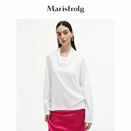 【花香面料】Marisfrolg玛丝菲尔2025秋新款微荡领休闲T恤上衣图片