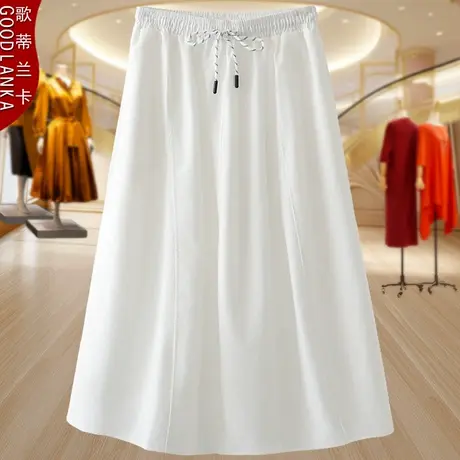 夏季中年胖妈妈白色半身裙洋气时尚减龄加肥加大码女装中长款裙子商品大图