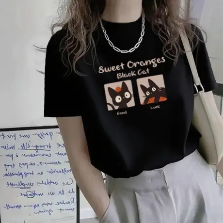 2025年新款简约半高领短袖t恤女黑色正肩设计感半袖宽松上衣潮商品大图