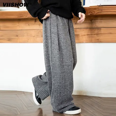 VIISHOW打褶重磅肌理垂感休闲裤男秋季日系宽松质感直筒裤潮牌长商品大图