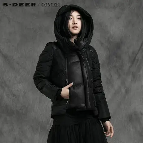sdeer圣迪奥女装毛绒饰边拉链装饰羽绒服S14482409图片