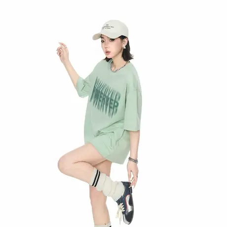 2025新款印花短袖T恤女夏季潮牌美式街头风情侣款宽松半袖上衣图片