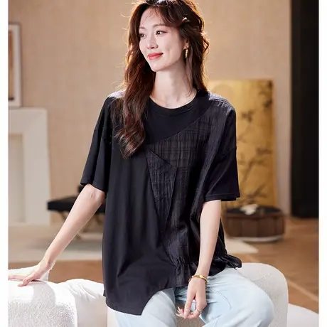 宝诗黎【新品价158元】圆领拼接宽松短袖T恤LM1002商品大图