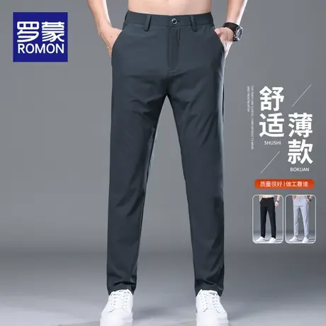 罗蒙男士休闲裤夏季薄款宽松直筒工装冰丝西裤2025新款垂感长裤子商品大图