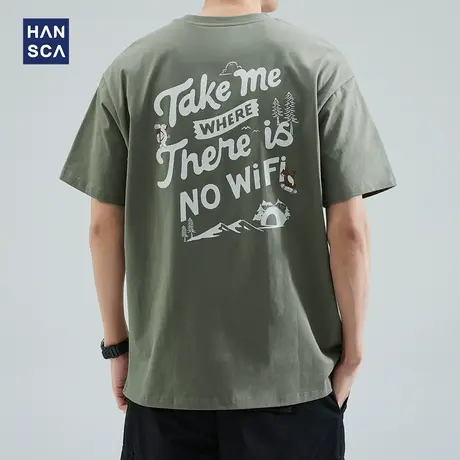 hansca 260g重磅短袖T恤男夏季潮牌纯棉复古印花圆领宽松大码上衣商品大图