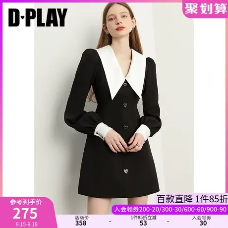 DPLAY经典黑名媛小黑裙通勤风收腰显瘦气质连衣裙图片