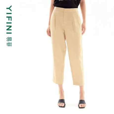 [专柜同款]Yifini/易菲天丝麻宽松显瘦小脚裤女锥型八分裤夏季商品大图