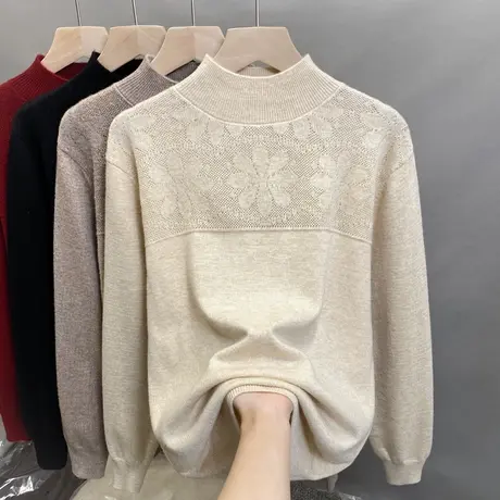 半高领毛衣女打底衫2025春秋新款套头外穿镂空针织衫洋气内搭上衣商品大图