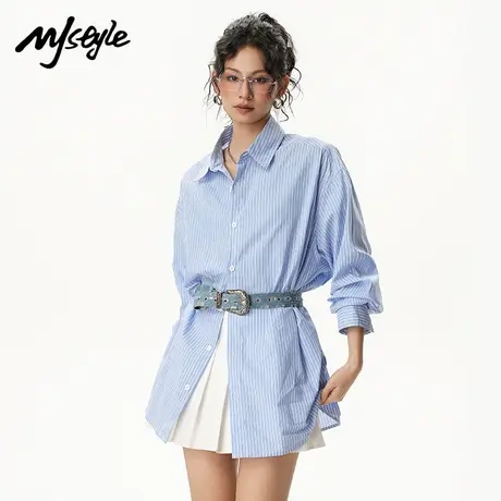 MJ STYLE衬衫女夏季新款韩版宽松休闲纯棉长袖衬衣外套条纹上衣图片