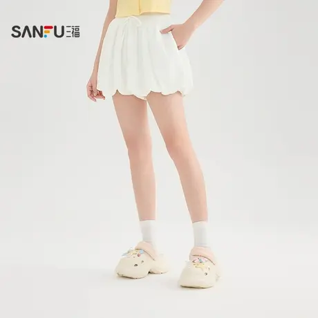 三福短裤2025夏季休闲抽绳松紧腰宽松花苞短裤女装503851商品大图