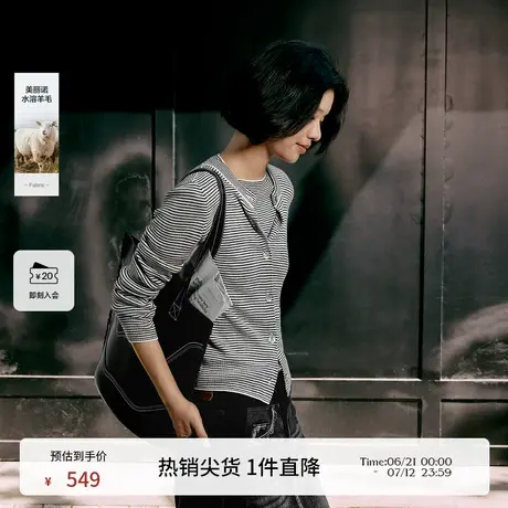 【100%羊毛】播商场同款24秋条纹圆领修身航海羊毛衫女BDR3UD1941商品大图