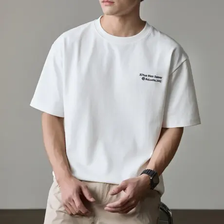 230G重磅冰丝棉刺绣短袖T恤男2025夏季新款宽松大码男士潮流体恤图片