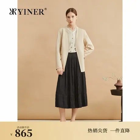 YINER音儿专选秋季V领一手长羊皮真皮皮衣夹克外套图片