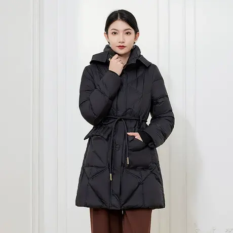 希区瑞普冬季新款收腰显瘦时尚连帽修身女保暖中长款羽绒服商品大图