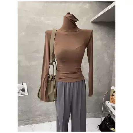 chao好穿～性感紧身高领打底衫微透长袖T恤女ins韩国内搭秋冬2021图片