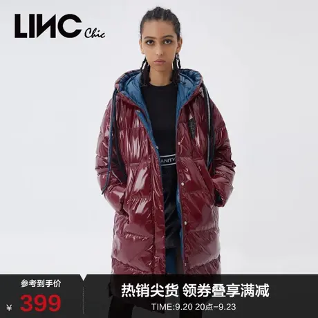 LINC金羽杰羽绒服女款冬季撞色中长款轻薄羽绒服外套女Y21884315图片