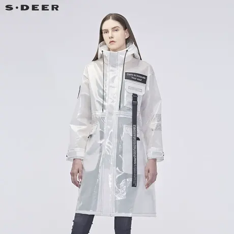 sdeer圣迪奥女装连帽字母飘带装饰防风收腰长款外套S19181828图片