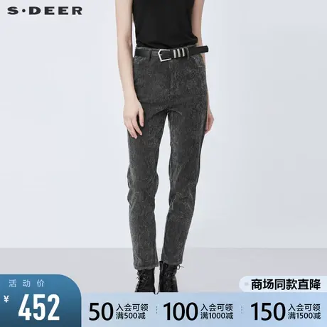 sdeer圣迪奥2021秋冬新品时尚收腰插袋条纹灯芯绒长裤女S21480835图片