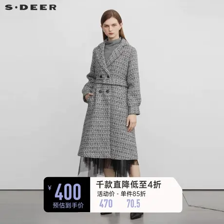 sdeer圣迪奥冬装女装西装领收腰格纹长款毛呢大衣S223Z2508🙎商品大图