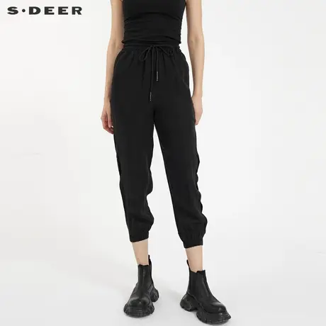 sdeer圣迪奥女装休闲松紧插袋褶皱收口九分裤S21280816图片