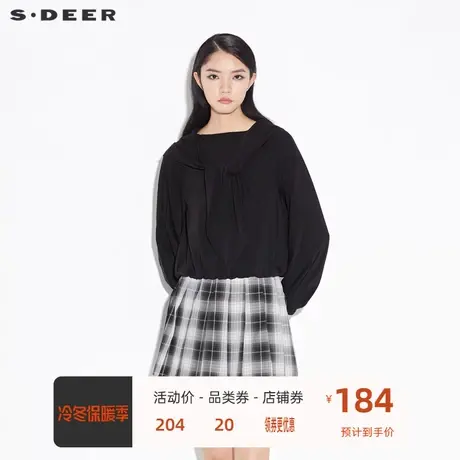 sdeer圣迪奥女装休闲披肩系带松紧长袖衬衫S21360522😭商品大图