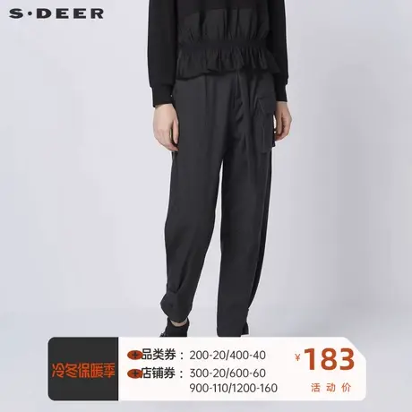 sdeer圣迪奥女装时尚腰带压褶拼接收口工装九分裤S21380821图片